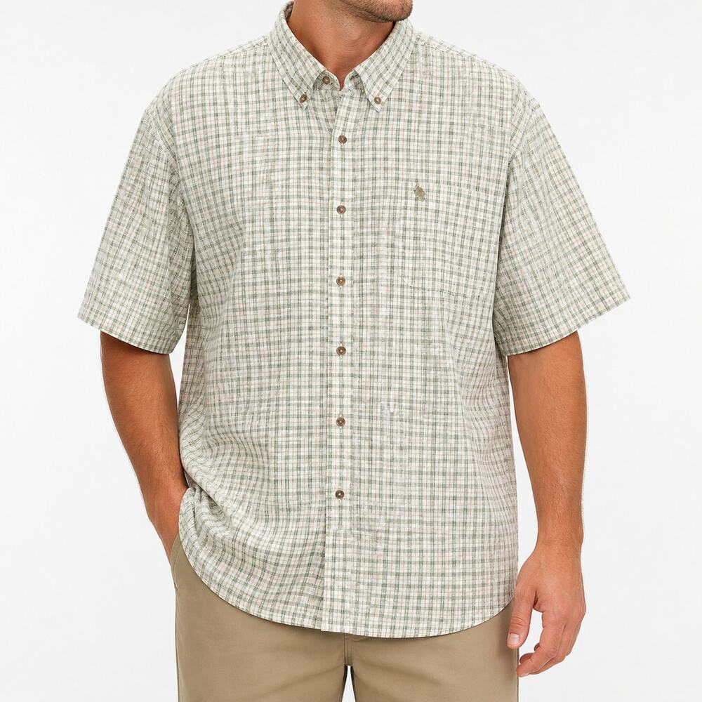 Knights Sportswear Shirt Mens XL White Green Check Polyester Classic Button-Down